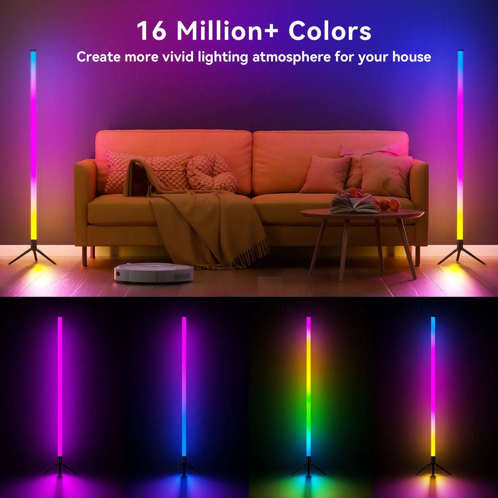 LED Corner Floor Lamp,360°Color Changing Lamp with Bluetooth APP, Remote Control, Music Sync, 16 Million DIY Colors & Timing for Living Room Gaming Room（2Pack）