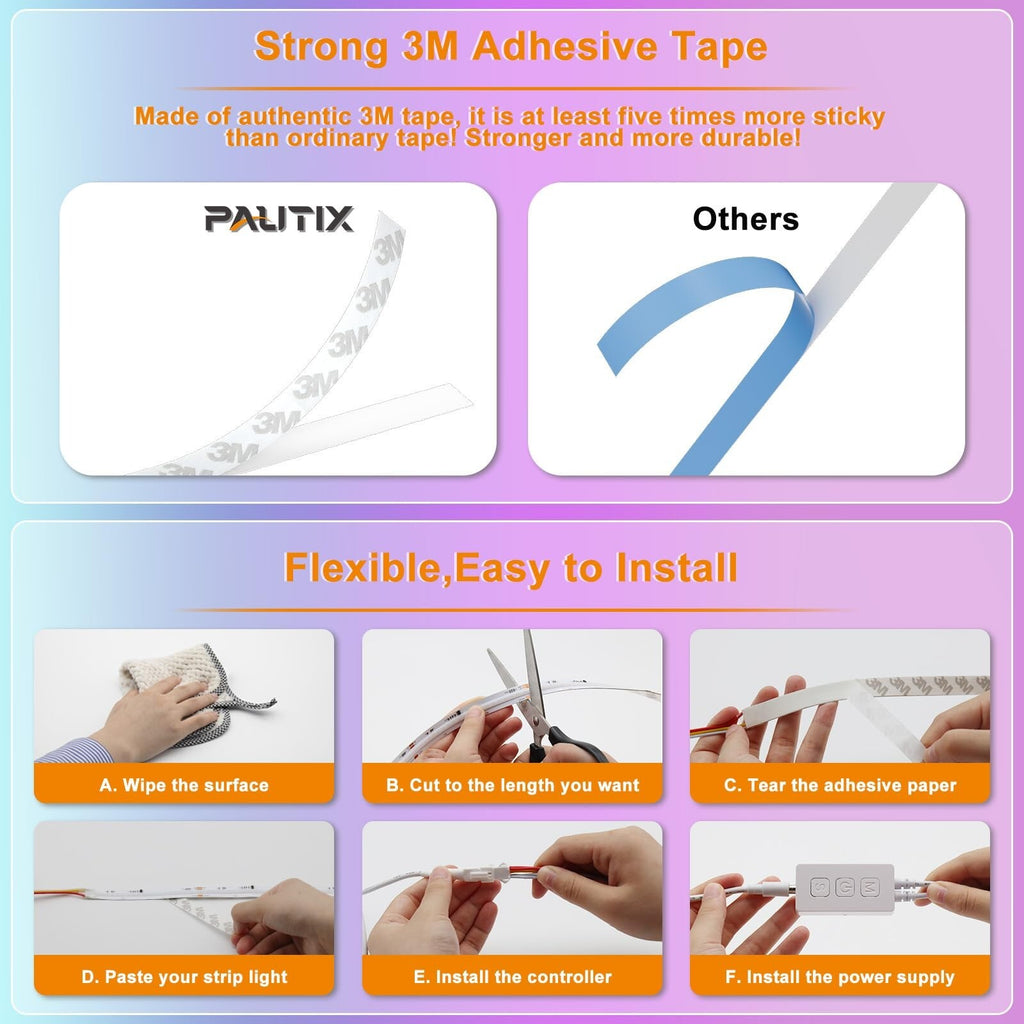 PAUTIX RGB Smart IC COB LED Strip Light Addressable 24Ft/7.5M,Ul-L