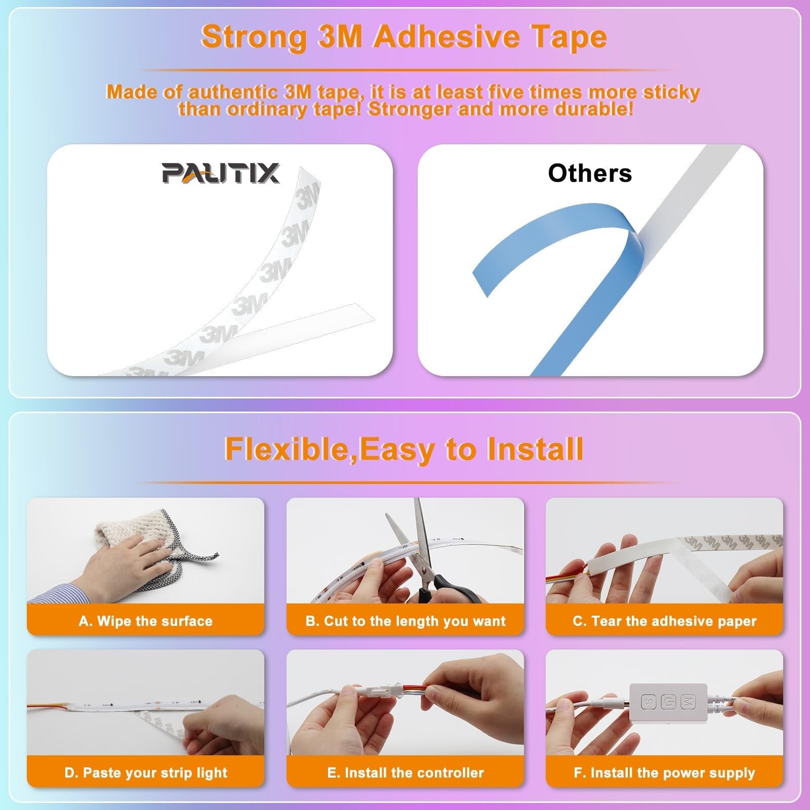 PAUTIX RGB Smart IC COB LED Strip Light Addressable 24Ft/7.5M,Ul-L