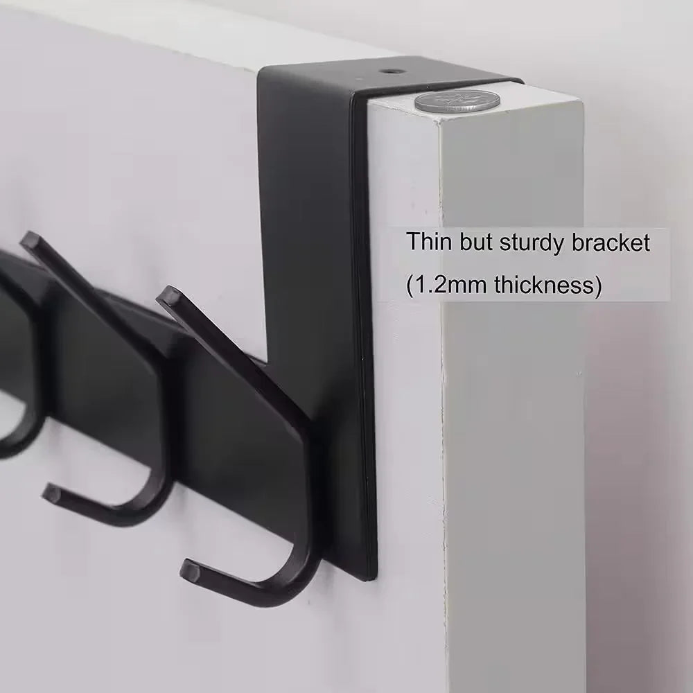 Over the Door Hook Door Hanger, over the Door Towel Rack with 6 Coat Hooks for Hanging, Black