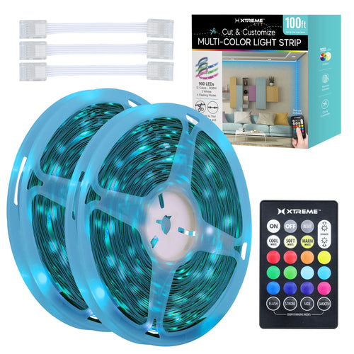Lit 100Ft Indoor LED Strip Lights Kit, Multicolor LED Lights for Bedroom, Cuttable, Remote Control