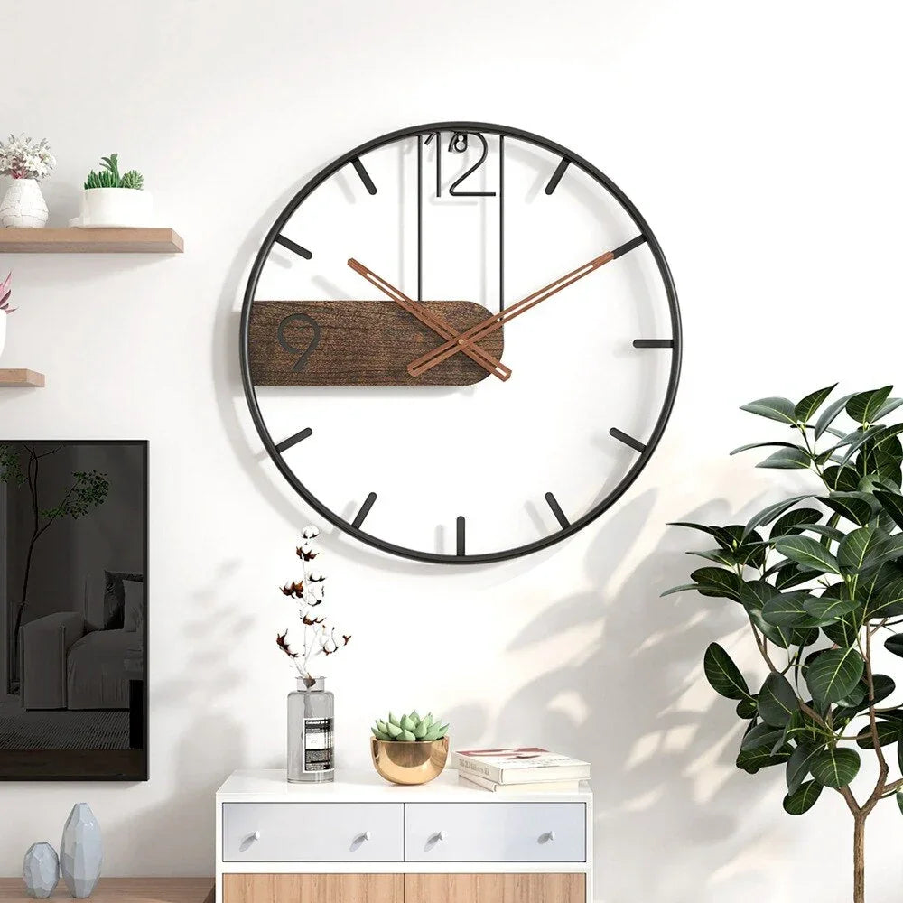 Minimalist Walnut Wood Wall Clock with Stainless Steel Frame | Silent Quartz Movement | Modern Living Room Office Decor
