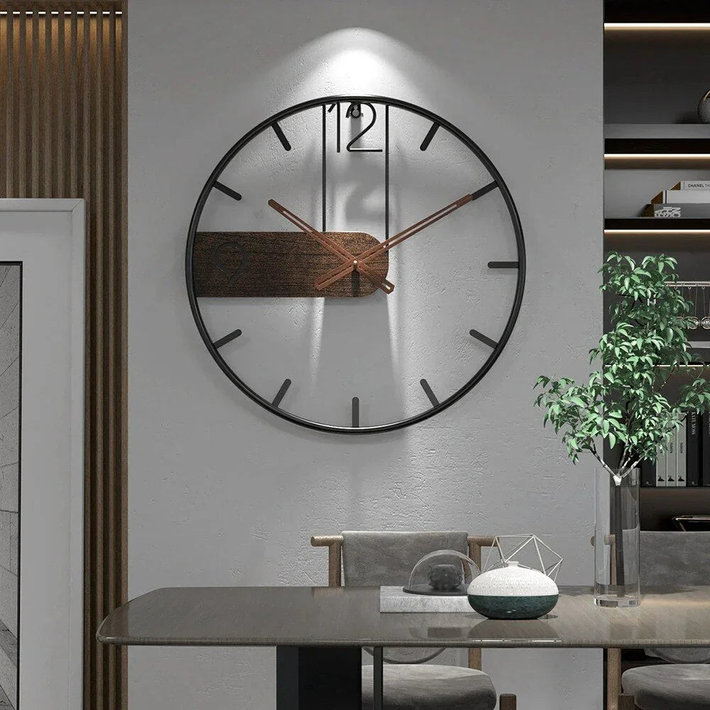 Minimalist Walnut Wood Wall Clock with Stainless Steel Frame | Silent Quartz Movement | Modern Living Room Office Decor
