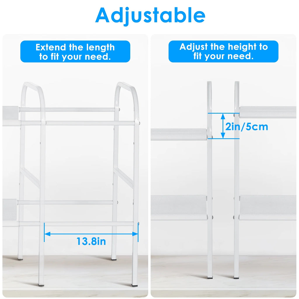 Under Sink Organizer under Sink Organizers and Storage 34 X 9.6 X 19 Inches Expandable under Sink Storage 2-Tier Rack for Kitchen Bathroom Cabinet, White