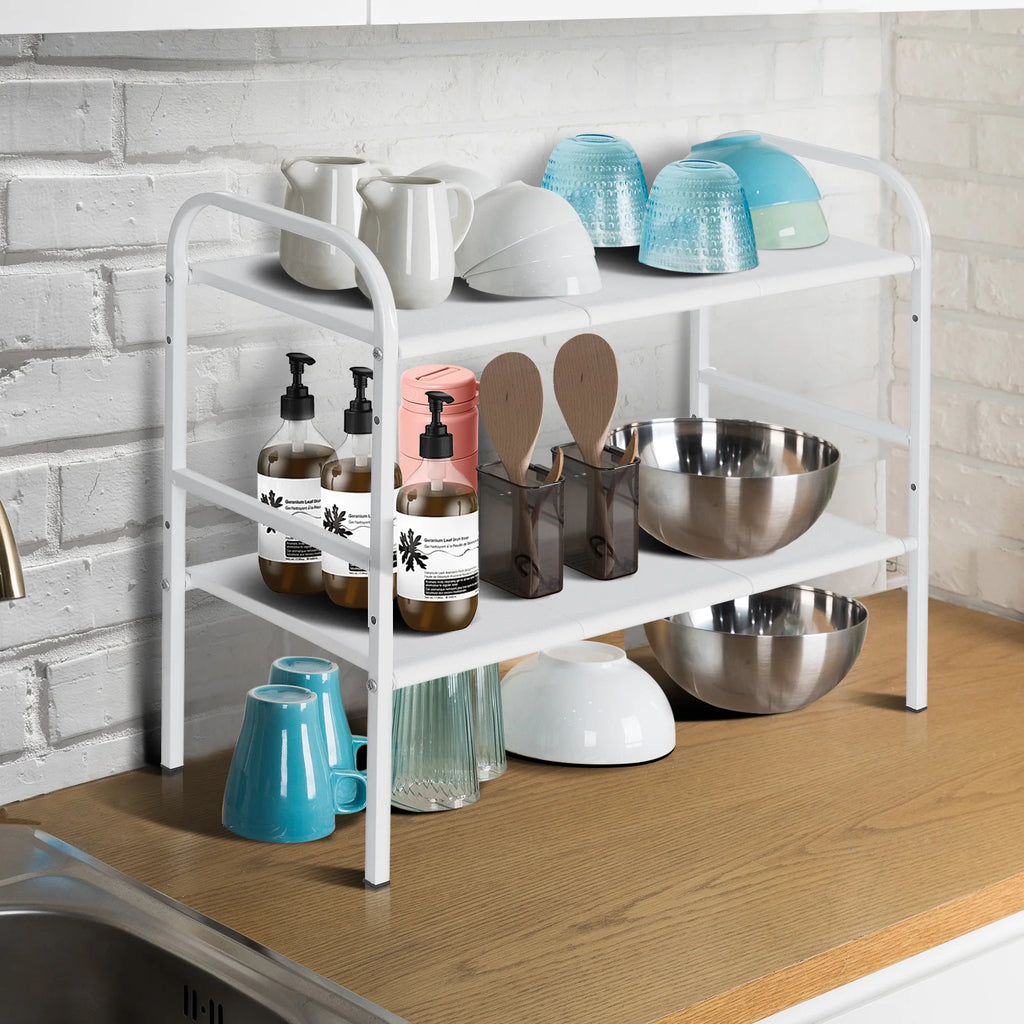 Under Sink Organizer under Sink Organizers and Storage 34 X 9.6 X 19 Inches Expandable under Sink Storage 2-Tier Rack for Kitchen Bathroom Cabinet, White