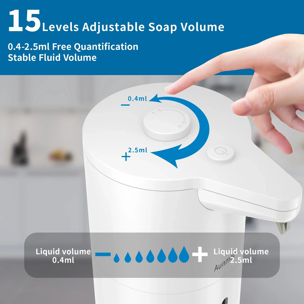Automatic Soap Dispenser,Soap Dispenser Bathroom,15 Upgrade Adjustable Volume for Thin and Thick Liquid Kitchen Soap Dispenser,Electric Hand Sanitizer Soap Dispenser Wall Mounted White