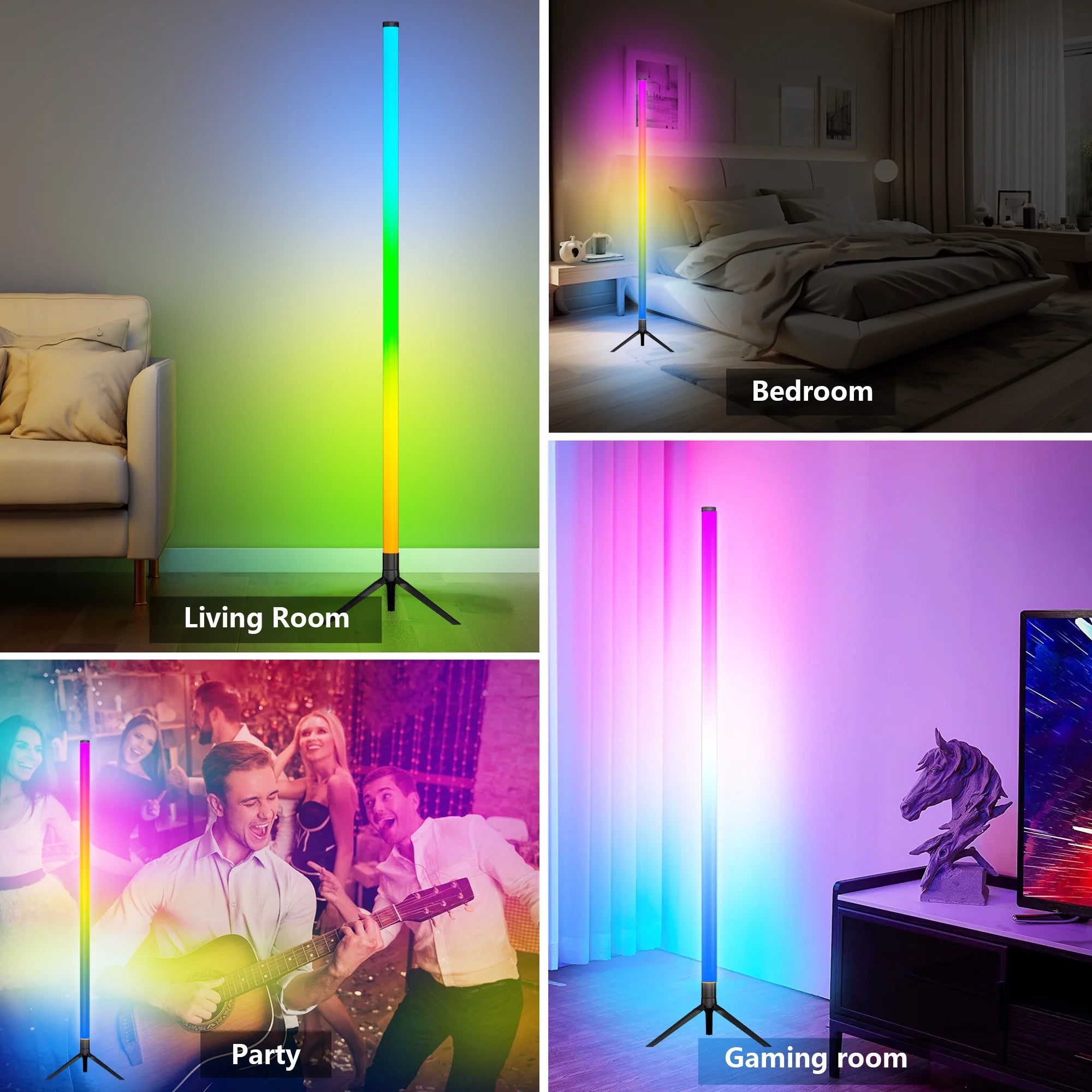 LED Corner Floor Lamp,360°Color Changing Lamp with Bluetooth APP, Remote Control, Music Sync, 16 Million DIY Colors & Timing for Living Room Gaming Room（2Pack）