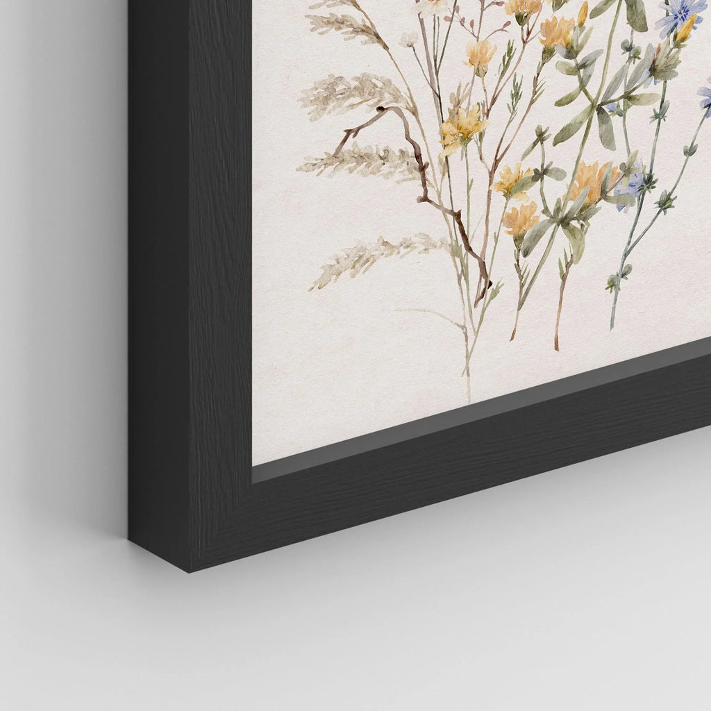 Framed Canvas Print Wall Art Set - Multicolor Wildflowers Poster Art - Set of 3 Watercolor Nature Wilderness Floral Botanical Vintage Wall Décor for Living Room - 12"X16" Black