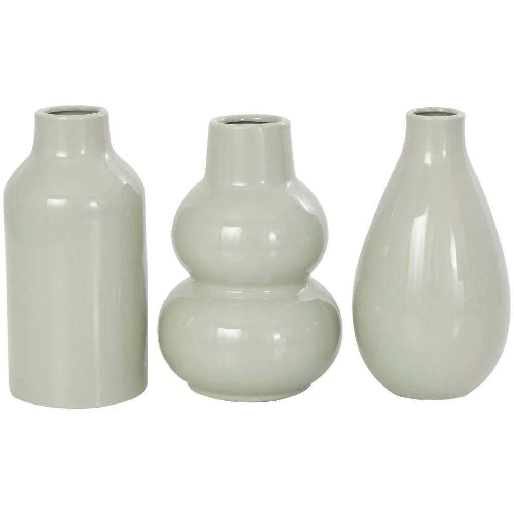 Green Minimalistic Rounded Ceramic Decorative Vase with Varying Shapes (Set of 3)