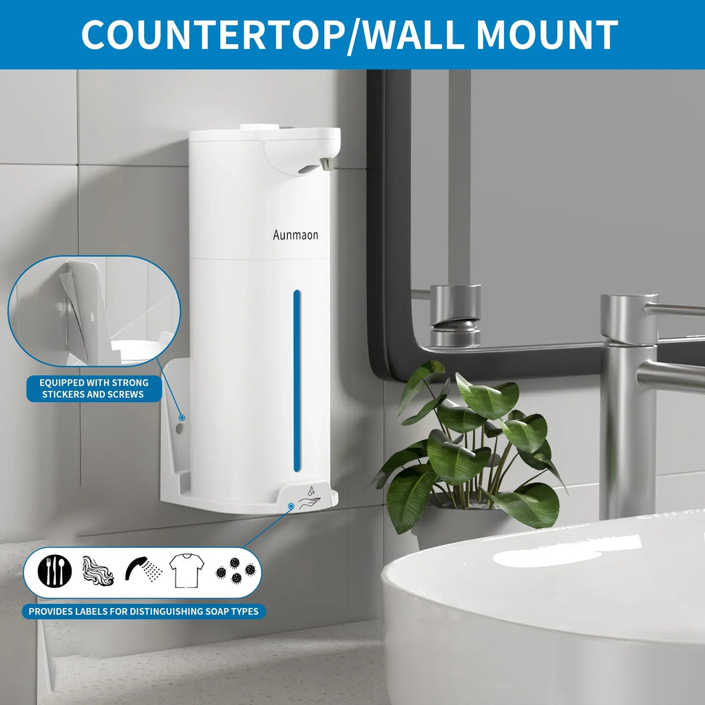Automatic Soap Dispenser,Soap Dispenser Bathroom,15 Upgrade Adjustable Volume for Thin and Thick Liquid Kitchen Soap Dispenser,Electric Hand Sanitizer Soap Dispenser Wall Mounted White