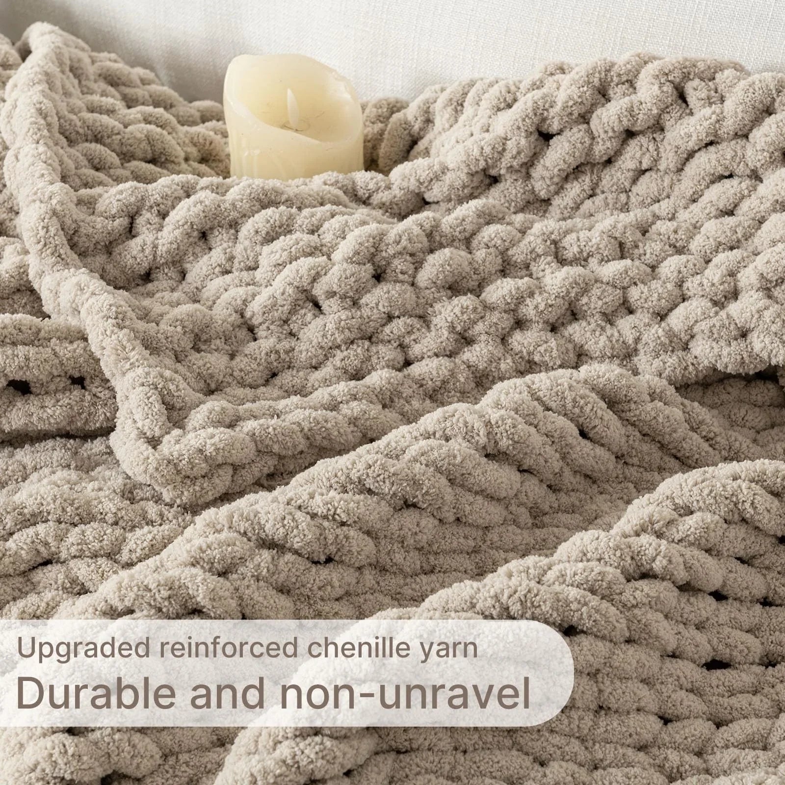 Chunky Knit Blanket Throw 50X60In Handmade Chenille Cable Knit for Couch