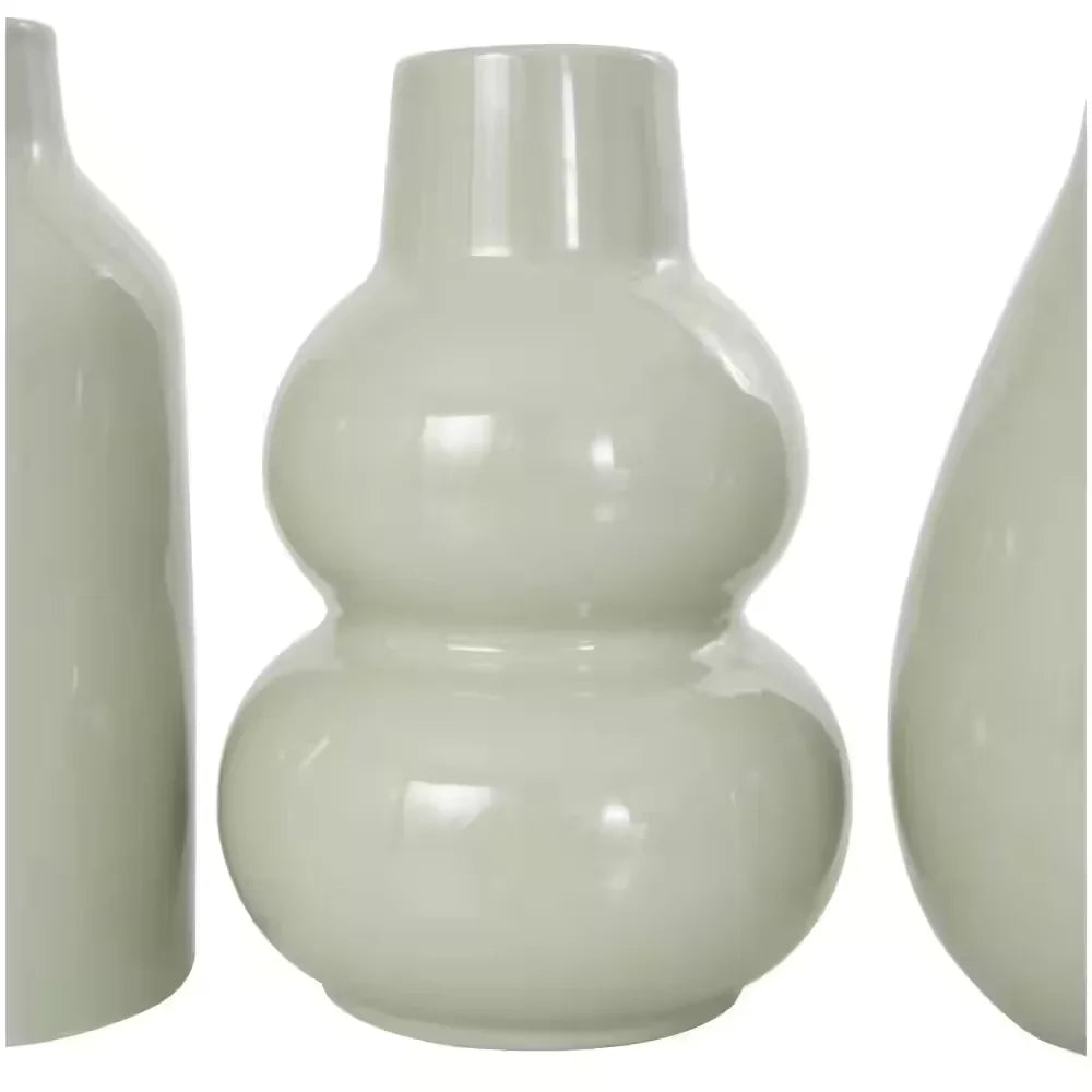Green Minimalistic Rounded Ceramic Decorative Vase with Varying Shapes (Set of 3)