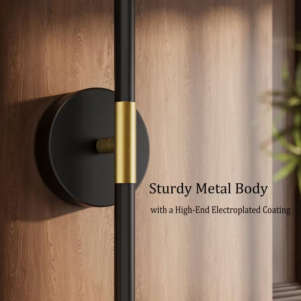 24 In. 1-Light Black Gold Rechargeable Battery Operated Wall Sconce 360° Rotatable Dimmable Wall Light with Remote