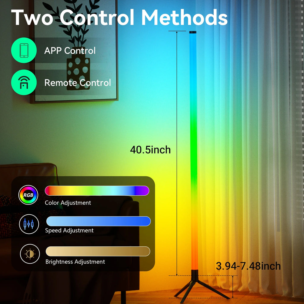 LED Corner Floor Lamp,360°Color Changing Lamp with Bluetooth APP, Remote Control, Music Sync, 16 Million DIY Colors & Timing for Living Room Gaming Room（2Pack）