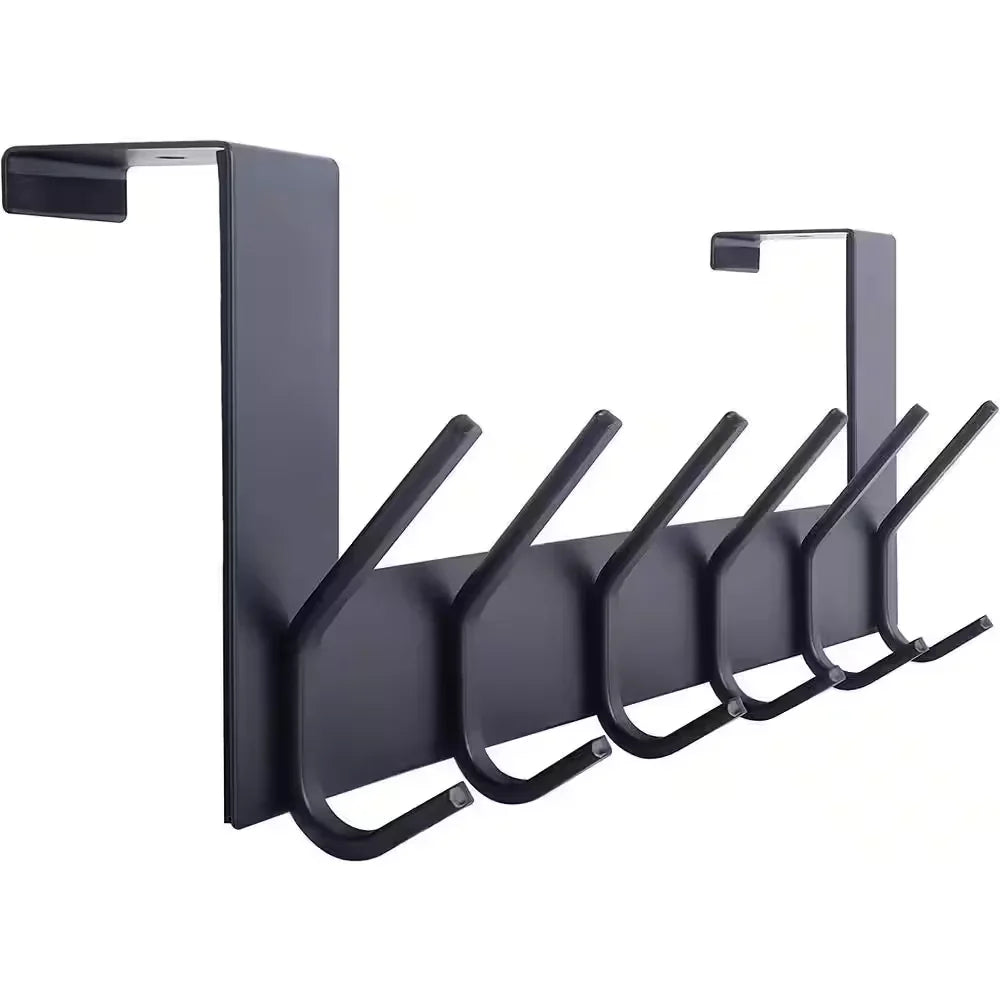 Over the Door Hook Door Hanger, over the Door Towel Rack with 6 Coat Hooks for Hanging, Black