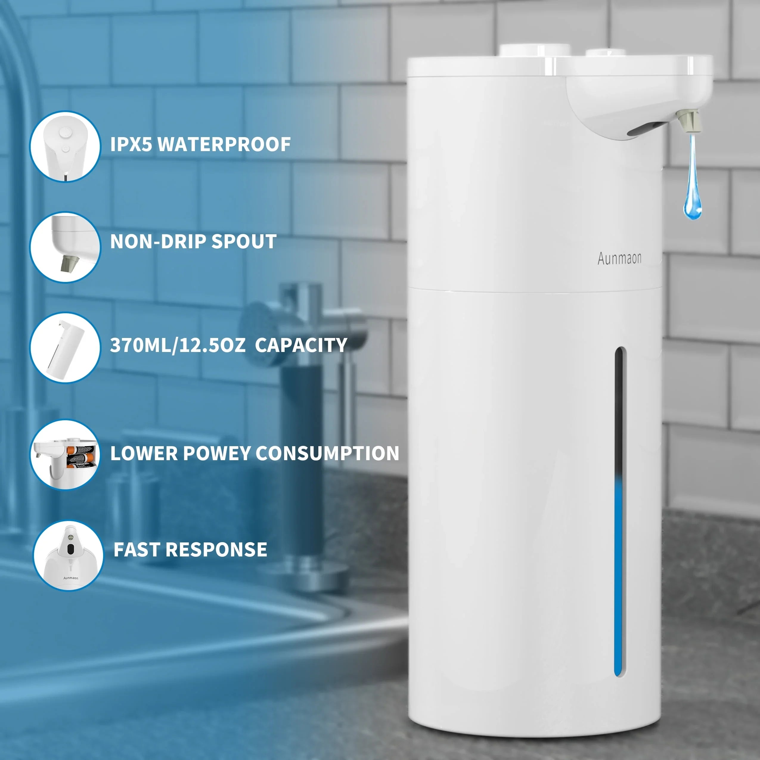 Automatic Soap Dispenser,Soap Dispenser Bathroom,15 Upgrade Adjustable Volume for Thin and Thick Liquid Kitchen Soap Dispenser,Electric Hand Sanitizer Soap Dispenser Wall Mounted White