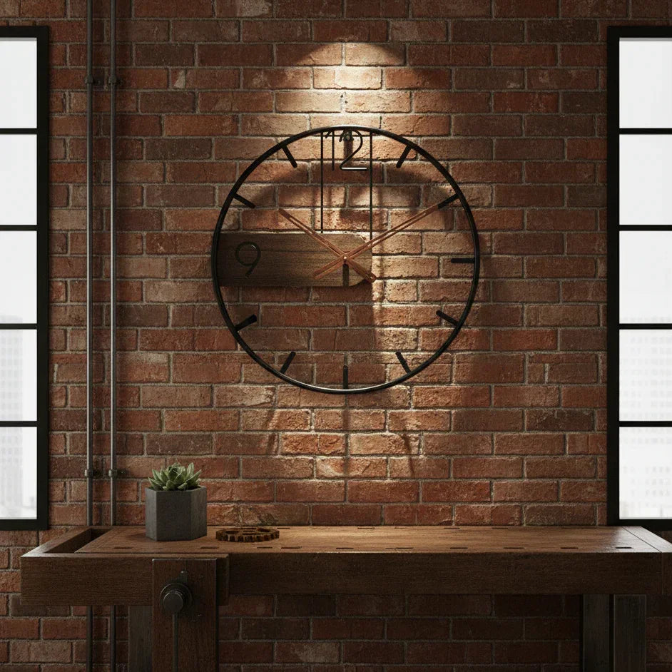 Minimalist Walnut Wood Wall Clock with Stainless Steel Frame | Silent Quartz Movement | Modern Living Room Office Decor