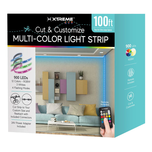 Lit 100Ft Indoor LED Strip Lights Kit, Multicolor LED Lights for Bedroom, Cuttable, Remote Control