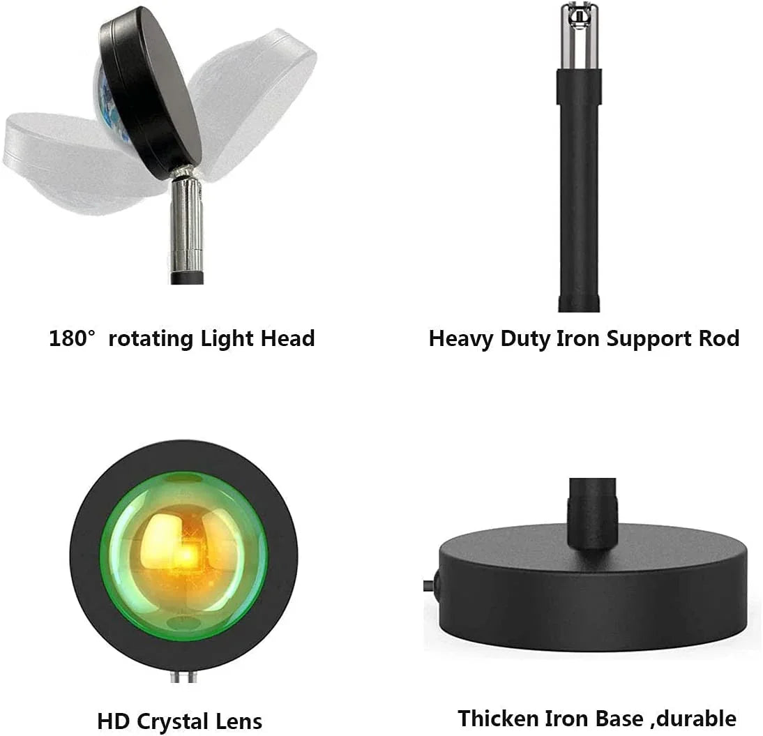 Sunset Lamp Projector, Sunset Projection Lamp Romantic Visual Led Light Sun Sunset Light Projector 180 Degree Rotation USB Charging Night Light Projector for Bedroom/Photography/Selfie